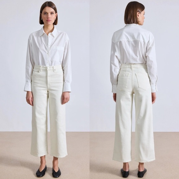 Apiece Apart Merida Cropped Kick Flare Jeans Ecru